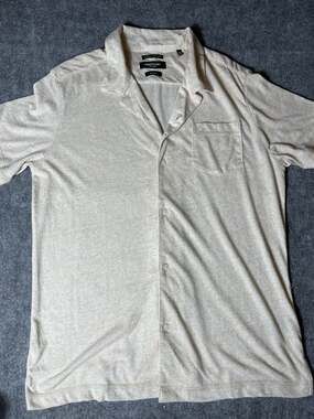 Kenneth Cole Men's Slim Fit Short Sleeve Knit Camp Shirt - Heathered Oatmeal